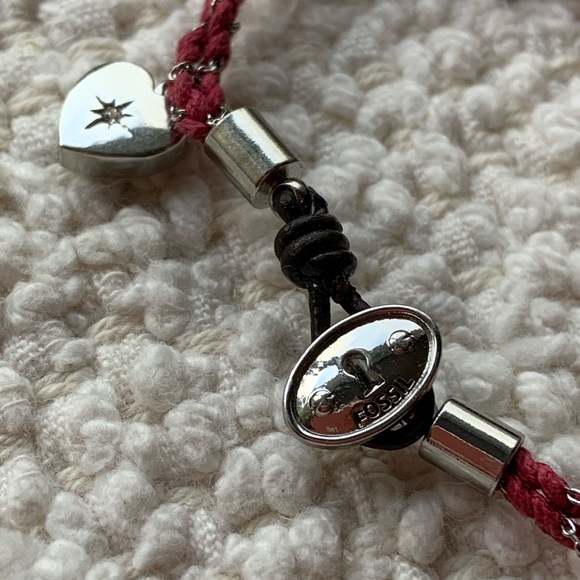 Fossil pink Leather Bracelet Rhinestone Heart - Picture 2 of 6